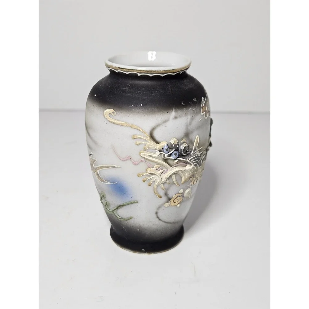 Vtg Japan Moriage Dragonware Porcelain Vase 3D Raised Slip Dragon Gold Trim 4in